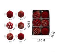 Wine Red and Dark Green Flocking Christmas Ball Ornaments, 8cm Decorative Spheres, 6pcs Set for Festive Holiday Tree Decoration, Wedding Ceremonies(Red)