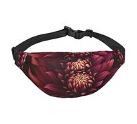 Wine Red Artistic Flower Fanny Pack for Men Women Crossbody Waist Bag Everywhere Belt Bag Wallet Hip Bum Bag with Adjustable Strap Casual Chest Bag for Outdoor Hiking Cycling, Black, One Size