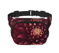 Wine Red Artistic Flower Fanny Pack For Women Waterproof Adjustable Belt Bags Waist Pack Fashion Casual Crossbody Bags Bum Bag For Running Workout Hiking Traveling, Black, One Size