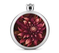 Wine Red Artistic Flower Hip Flasks for Liquor 5oz Stainless Steel Leakproof Thin Flasks Round Small Portable Travel Liquor Flask Modern Whiskey & Liquor Pocket Flask for Men&Women