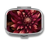 Wine Red Artistic Flower Pill Box, 2 Compartment Square Pill Container, Portable Pocket Pill Organizer or Wallet to Hold Vitamins, Medicine