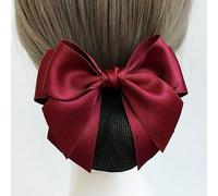 Wine Red Bow-Knot Decor Hair Snood Net Women Bowknot Decor Barrette Elastic Mesh Hair Bun Cover Bow-Knot Decor Hair Clip Hairnet