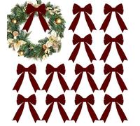 Wine-Red Bows Velvet, 12 Pack Christmas Decorations For Tree, Door, Window, Present Packing,Wreath Ornament,Wedding Party Festival Activities Holiday Wall