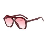 Wine Red Double Bridge Sunglasses, Pink Gradient Lenses & Chunky Frame(08)