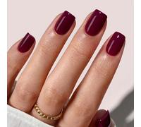 Wine Red False Nails Short - 24Pcs Burgundy Square Press on Nails Set - Cherry Red Fake Nails with Glue - Full Cover Glossy Acrylic Stick on Nails for Christmas Women Girls Nail Art