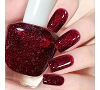 Wine Red Glitter Nail Polish - Chip Resistant & Quick-Drying Burgundy Red Varnish for DIY Nail Art Manicure at Home - Long-Lasting, Breathable Nail Polish for Non-Baking Finish