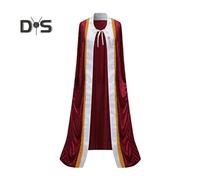 (wine red, M) Women Halloween Cloak King Queen Cosplay Lace-up Floor Length Color Matching Lace Decoration Performance Festivals Cape Robe