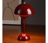 Wine Red Mushroom Table Lamp - 3 Color Stepless Dimmable Touch, Rechargeable Battery Operated Portable LED, Small Bedside Night Light for Indoor Outdoor