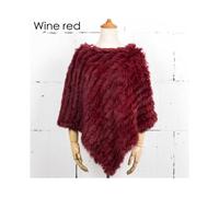 (Wine red, One Size) Women Knit Rabbit Fur Shawl Poncho Cape Robe Tippet Wrap Female Girl Warm Coat Jakcet CK701