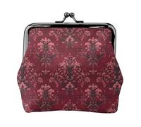 Wine Red Patterns Print Coin Purse for Women, Kiss-lock Change Purse Wallets, Small PU Leather Coin Purses