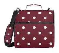 Wine Red Polka Dots 1.5 Inch 3 Rings Zip Up Binder with Shoulder Strap & Handle Easy to Carry Document Organizer Bag for School and Office