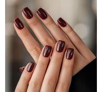 Wine Red Press on Nails - 24PCS Burgundy False Nails Short - Square Fake nails with Glue - Glossy Cherry Stick on Nails for Women - Full Cover French Manicure Nail Tips for Daily Party Date Nail Art