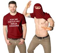 (Wine Red, S) Mens Ask Me About My Ninja Disguise Flip T Shirt Funny Costume Graphic Humor Tee ,100% New