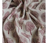 Wine Red Tree Print on Cotton & Linen Light Canvas Mix Woven Fabric (by The Metre)