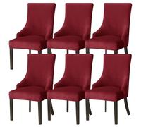 Wine Red Velvet Dining Chair Covers - Stretchy Wingback Armchair Slipcovers for Living Room & Banquet Decor - 6PCS Accent Chair Protector Set.