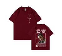 (Wine Red [White Label], XXXL) Summer Mens Short Sleeve T-Shirts Ins Kanye Travis Scott Simple Print American Style Short Sleeve