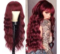Wine Red Wig - Natural-Look Curly Waves with Bangs | Effortless Glam for Parties, Cosplay & Daily Style