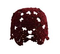 (wine red) Women Knitting Hat Hollow Crochet Flower Pattern Breathable Handcrafted Hat Outdoor Work Street Wear
