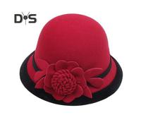 (wine red) Women Retro Beanie 3D Flower Decor Dome Contrast Color Short Brim Cold Weather Thermal Hat Dating Shopping Party Headwear