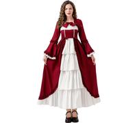 (wine red, XXL) Medieval Gothic Queen Cosplay Costume - Lolita Dress for Halloween & Anime Events
