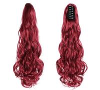 ,Wine redNatural Looking Ponytail Extension, 20 - Inch Synthetic Curly Wavy Ponytail Hair Extensions - Effortlessly Attach with Claw Clip for Stunning Hairpieces, Thick & Natural