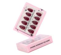 Wine Redness Press On Nails Almond Fake Glossy Stick Full Covers False Acrylic Stick Women Designs False Nail