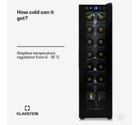 Klarstein Wine Refrigerator, 1 Zone Beverage Refrigerator with Glass Door, Quiet Indoor/Outdoor Refrigerator, 41 L Bottle Refrigerator Small, Wine Cabinet for Drinks, Wine Cooler for 14 Bottles