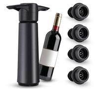 Wine Saver Pump with 4 Vacuum Stoppers, Reusable Silicone Preserver Keeps Wine Fresh, Stoppers for Bottles (Beer, Champagne, Sparkling)