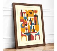 Wine Service Modern Mid-Century Framed Wall Art Print A4 (29.7×21cm) Walnut, Wall Decor for Living Room, Bedroom, Office & Home, Ready to Hang, Art Gift