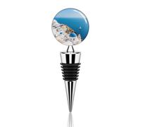 Wine Stopper Santorini Island Sea View Decorative Champagne Stoppers Vacuum Wine Corks Beverage Stopper with Rubber Seal Reusable Beverage Bottles for Wedding,Holiday,Birthday,Party and Gift
