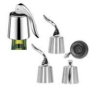 Wine Stoppers Set of 4, Stainless Steel Wine Bottle Stopper Reusable Beverage Bottle Plug Wine Saver Press Handle Style Expanding Freshness Keeper
