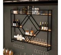 Wine Storage Rack Wall Mounted with LED Lights - Metal Wine Glass Holder and Liquor Bottle Display Shelf for Bar, Kitchen, Living Room - Modern Floating Wall Shelves