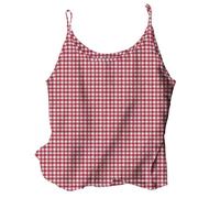 Wine Summer Gingham Tank Top Spaghetti Strap Vest Top Sleeveless Plaid Shirt Cotton Linen Blouse Round Neck Tshirts Casual Blouses for Beach Yoga Sleepwear