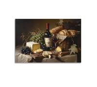 Wine Themed Wall Art Canvas Poster, Wine Bread Fruit Food Still Life Vintage Prints, Modern Kitchen Wall Decor for Bar Restaurant Dining Room Kitchen Nook Breakfast Bar Home Lounge 16x24inch(40x60cm)