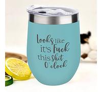 Wine Tumbler with Lid Stemless Wine Glasses Looks Like It's Fuck This Shit O'clock Double Wall Vacuum Travel Mugs Stainless Steel Coffee Cup for Cold & Hot Drinks Wine Coffee Cocktails Beer (12 OZ, Pa