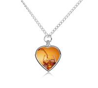 Wine Whiskey Heart Silver Pet Urn Necklace Memorials Funerary Ashes Classic Pendant for Dog Cat Lover