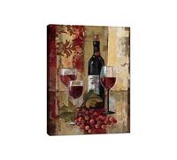 Wine with Grape Canvas Wall Art Print Fruit & Cheese on The Table Wall Decor Stretched and Framed Abstract Painting Modern Home Decoration Pictures for Kitchen Dining Room (Art-1, 16x24inch)