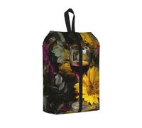 Wine with Yellow Sunflower Printed Travel Shoe Storage Bag Waterproof Jacquard Fabric is Lightweight, with Strong Handle and Central Zipper.