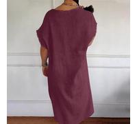 Wine Womens Dresses Cotton Linen Raw Hemline V Neck Midi Dress Ladies Chic Casual Shift Dress Solid Colour Loose Fit Baggy Beach Sundress Holiday Loungewear S