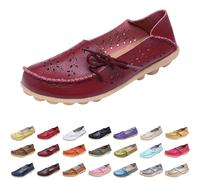 Wine Women's Loafers & Moccasins Comfort Wide Fit Walking Cute Flat Loafer Flower Hollow Out Soft Cowhide Leather Loafer Flat Shoes Slip-Ons Ladies Loafers Slippers Footwear UK Size 4