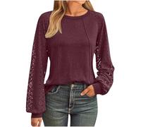 Wine Women's Long Sleeve Blouses & Shirts - Pleated Lace Tops for Women Uk Fashion Party Wear Ladies Blouses