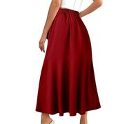 Wine Womens Maxi Skirts High Elasticated Waisted A-Lined Skirts Flowy Swing Pleated Skirts Ladies Full Length Business Office Work Maxi Skirts 3X 4X 5XL 3XL