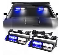 WINECO 2 in 1 Blue White Emergency Dash Strobe Lights Interior Front/Rear Windshield Warning Safety Flashing Volunteer Firefighter Police Lights for Vehicles, Trucks (2x7.16 inch, 16 LED)