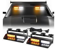 WINECO 2 in 1 Emergency Dash Strobe Lights Interior Windshield Deck Split Amber White Warning Safety Flashing Lights with Suction Cups for Construction Vehicles, Trucks (2×7.16 inch,16 LED)