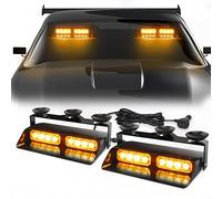 WINECO 2 in 1 Emergency Dash Strobe Lights Safety Flashing Warning Hazard Interior Front/Rear Windshield Deck Split Light Bar w/Suction Cups for Construction Vehicles Trucks (2x7.16 inch, Amber)