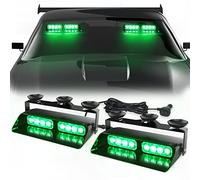 WINECO 2 in 1 Green Emergency Dash Strobe Lights Interior Windshield Warning Safety Flashing Lights Law Enforcement w/Suction Cups for Volunteer Police Vehicles, Trucks (2×7.16 inch, 16 LED)
