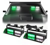 WINECO 2 in 1 Green White Dash Emergency Strobe Lights Interior Windshield Warning Safety Flashing Lights w/Suction Cups for Construction Vehicles, Truck (2×7.16 inch, 16 LED)