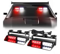 WINECO 2 in 1 Led Emergency Strobe Lights Front/Rear Windshield Firefighter Lights Red White Warning Safety Flashing w/Suction Cups for Volunteer Construction Vehicles, Trucks (2x7.16 inch, 16 LED)…