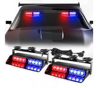 WINECO 2 in1 Dash Emergency Strobe Lights Interior Windshield Red Blue Warning Safety Flashing Police Lights Law Enforcement w/Suction Cups for Volunteer Vehicles, Trucks (2×7.16 inch, 16 LED)