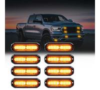 WINECO Amber led strobe lights for trucks 8pcs 12-LED Surface Mount Flashing Strobe Lights kit for Trucks Car Vehicles LED Mini Grille Grill Strobe Light Head Emergency Hazard Warning lights